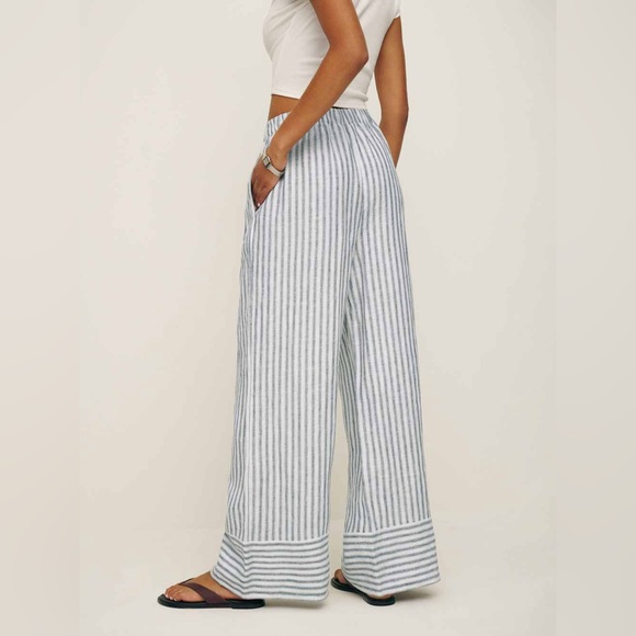 REFORMATION Fernando Linen Wide Leg Pant in Antibes Stripe - Picture 3 of 9